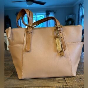 Emma & Sophia Tan Crossgrain Leather Tote  New Without Tags
